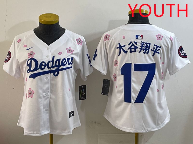 Youth Los Angeles Dodgers 17 Ohtani White Sakura Edition 2025 Nike MLB Jersey style 9